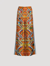 Wide-Leg Silk Trousers Escalier Infini Print