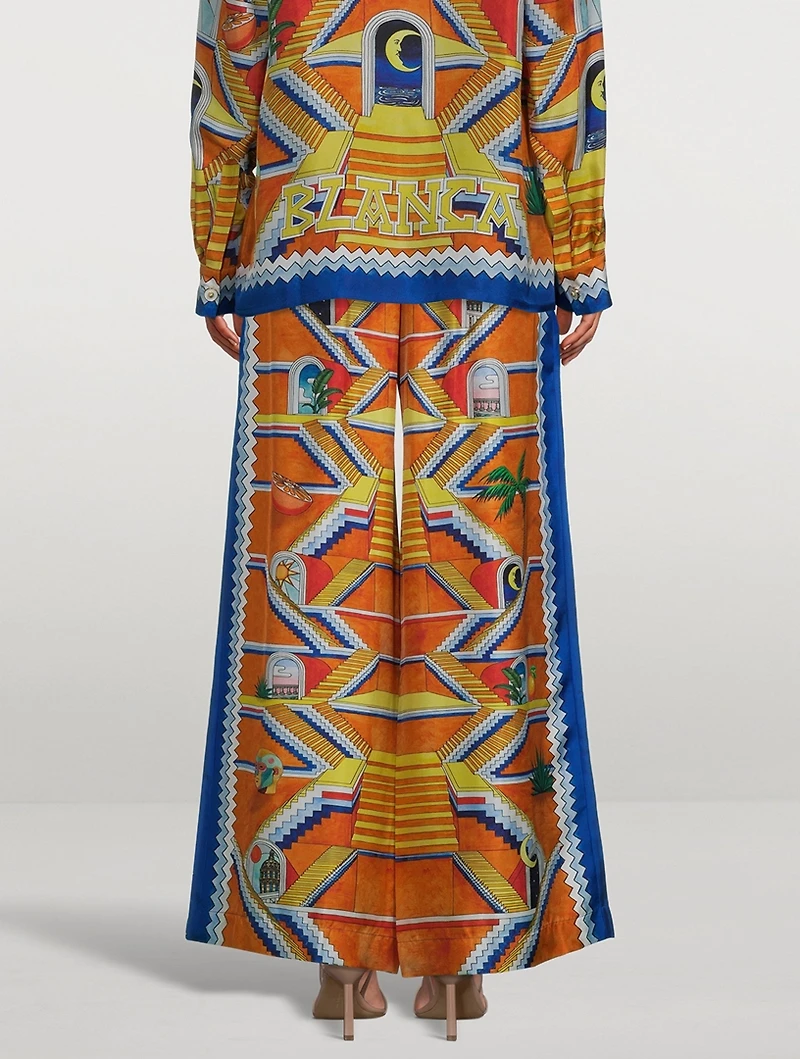 Wide-Leg Silk Trousers Escalier Infini Print