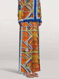 Wide-Leg Silk Trousers Escalier Infini Print