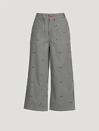 Sumire Cropped Wide-Leg Jeans Stripe Print