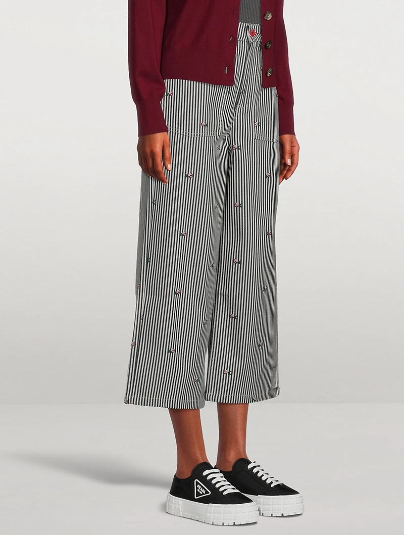 Sumire Cropped Wide-Leg Jeans Stripe Print