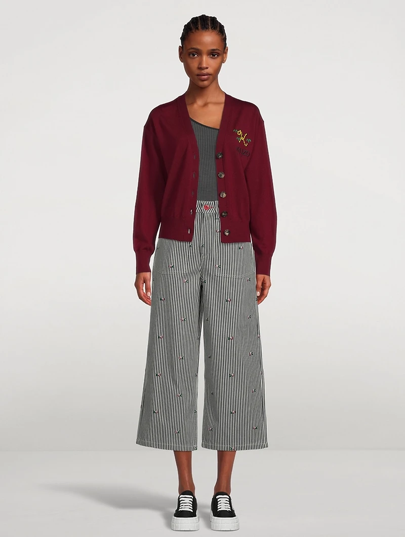 Sumire Cropped Wide-Leg Jeans Stripe Print