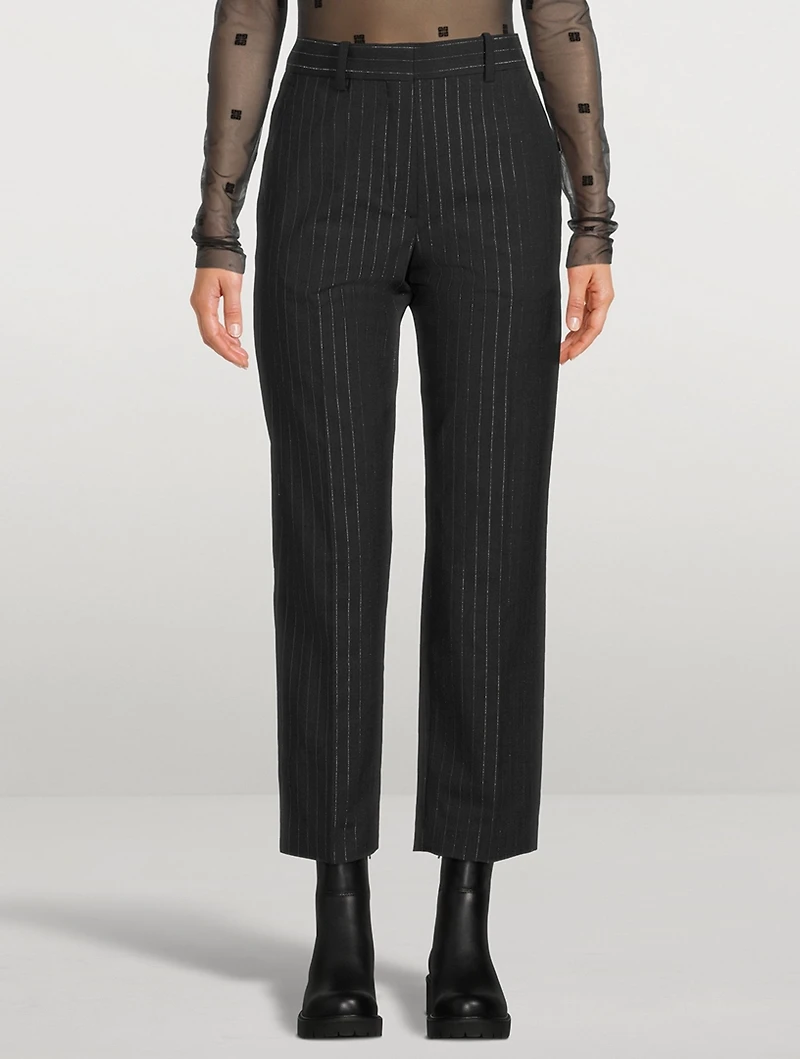 Cropped Wool Trousers Stripe Print