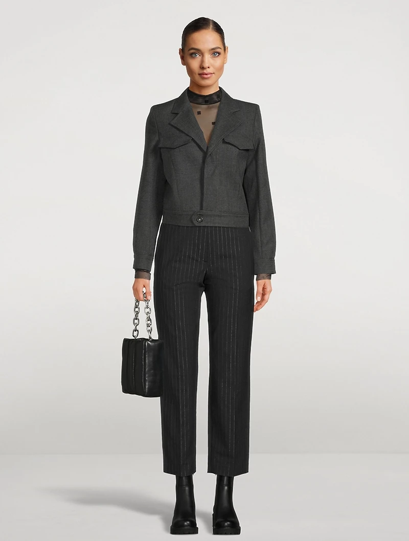 Cropped Wool Trousers Stripe Print