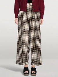 Wide-Leg Trousers Gingham Print
