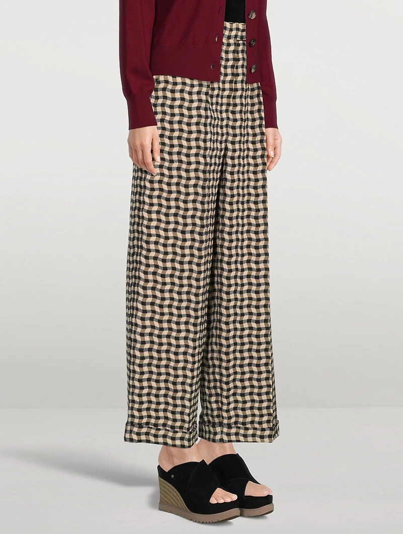 Wide-Leg Trousers Gingham Print