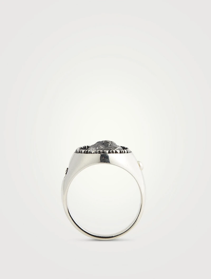 Moneta Oxidized And Polished Silver Ring With Pearl