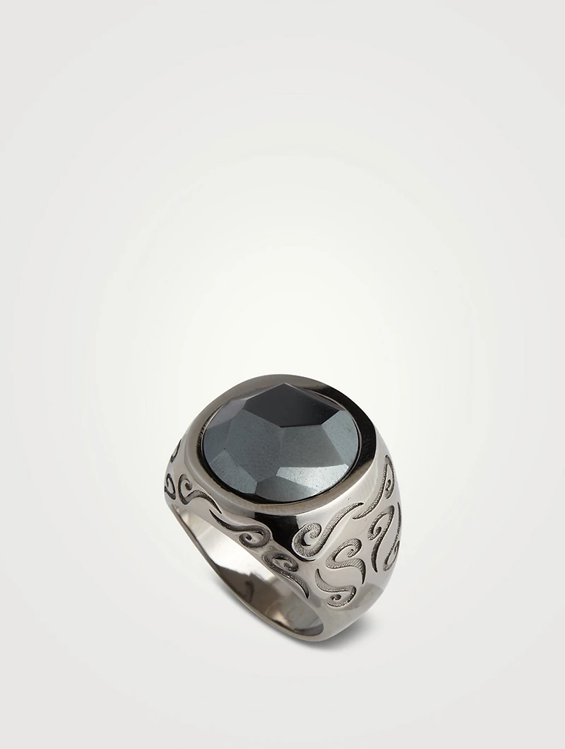 Ara Burnished Silver Ring With Hematite