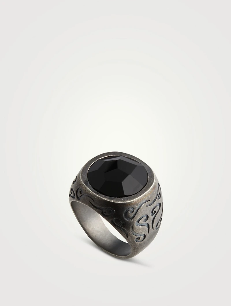Ara Oxidized Silver Ring With Onyx