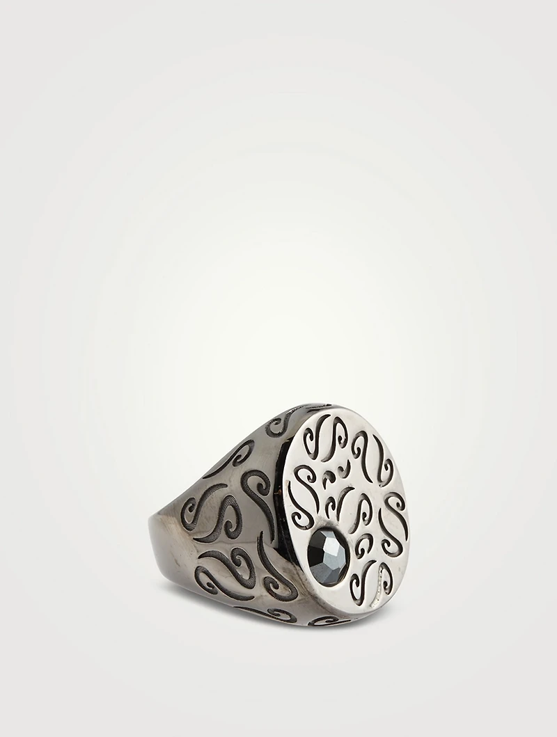Ara Burnished Silver Ring With Onyx