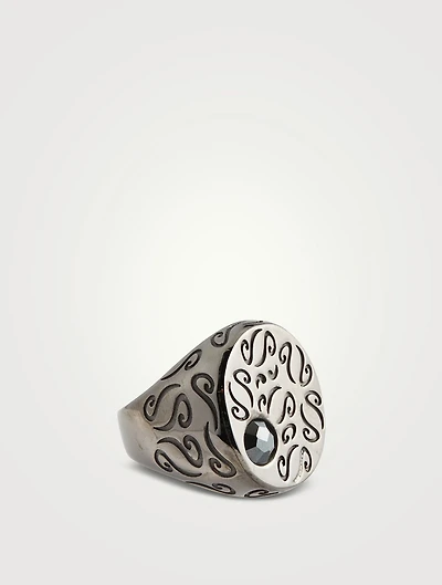 Ara Burnished Silver Ring With Onyx