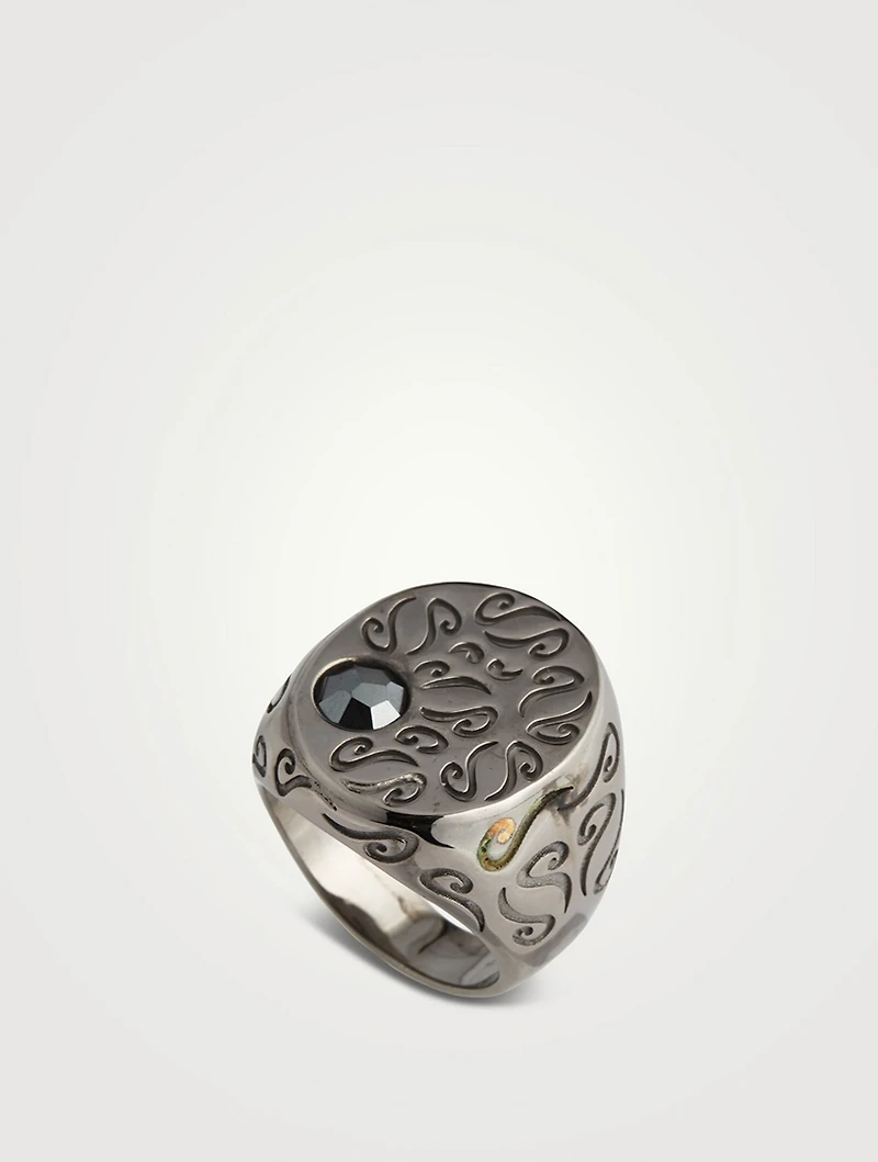 Ara Burnished Silver Ring With Onyx