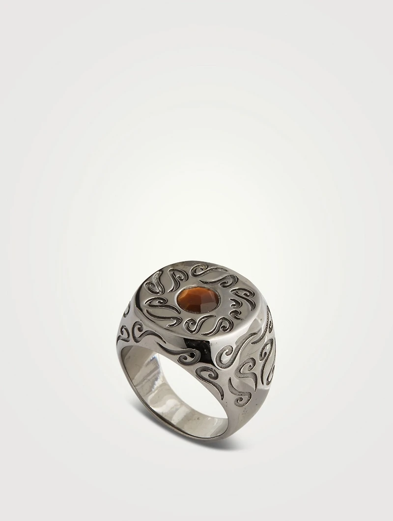 Ara Burnished Silver Ring With Brown Tiger Eye