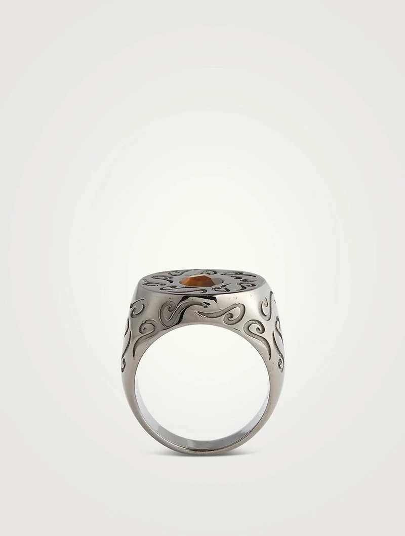 Ara Burnished Silver Ring With Brown Tiger Eye