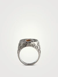 Ara Burnished Silver Ring With Brown Tiger Eye