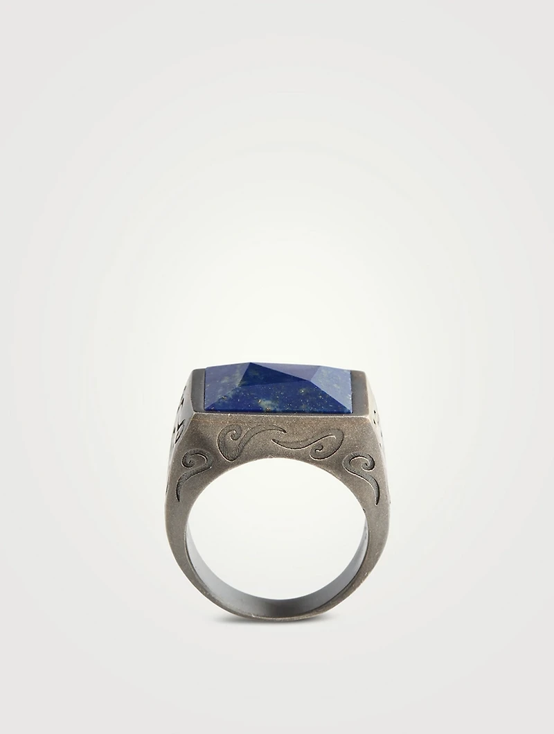 Ara Oxidized Silver Square Ring With Lapis Lazuli