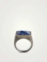 Ara Oxidized Silver Square Ring With Lapis Lazuli