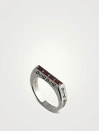Ara Burnished Silver Baguette Ring With Garnet