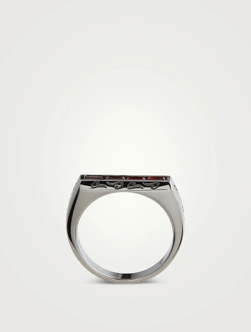 Ara Burnished Silver Baguette Ring With Garnet