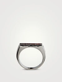 Ara Burnished Silver Baguette Ring With Garnet