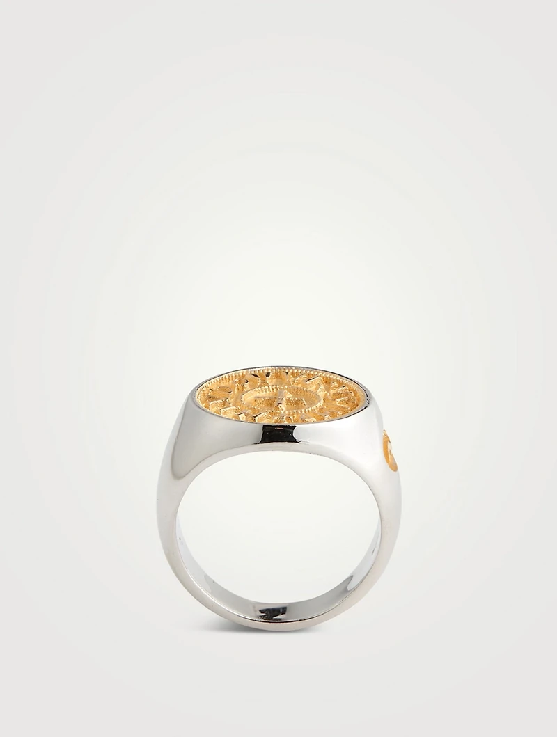 Moneta Silver And 18K Yellow Gold Ring