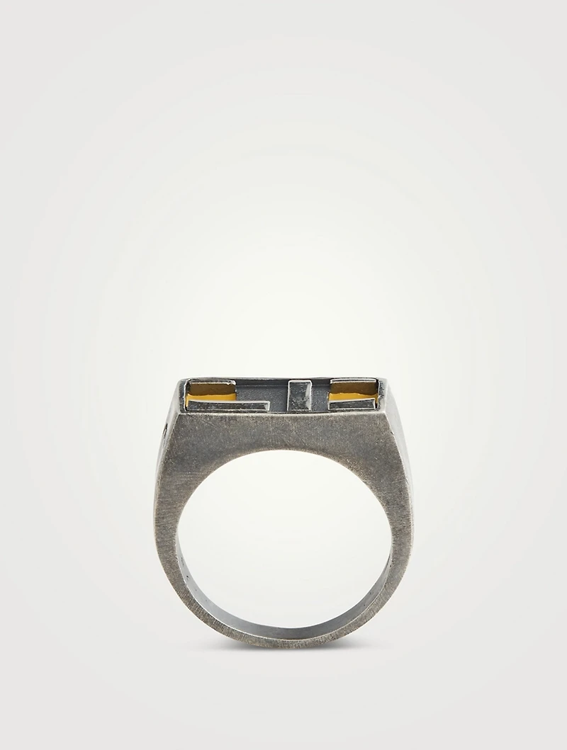 De Stijl Oxidized And Polished Silver Ring With Enamel