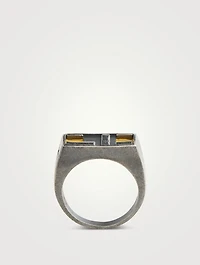 De Stijl Oxidized And Polished Silver Ring With Enamel
