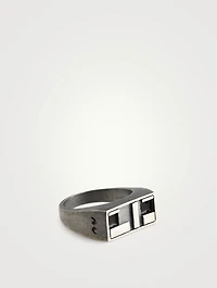 De Stijl Oxidized And Polished Silver Ring With Black Enamel