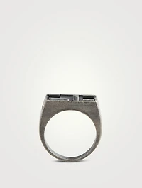 De Stijl Oxidized And Polished Silver Ring With Black Enamel