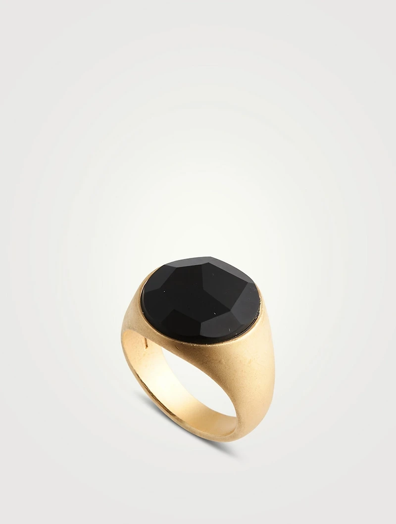 Moneta 18K Yellow Gold Matte Vermeil Silver Ring With Onyx