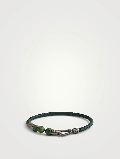 Lash 3 Beaded Green Leather Bracelet With Jadeite