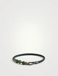 Lash 3 Beaded Green Leather Bracelet With Jadeite