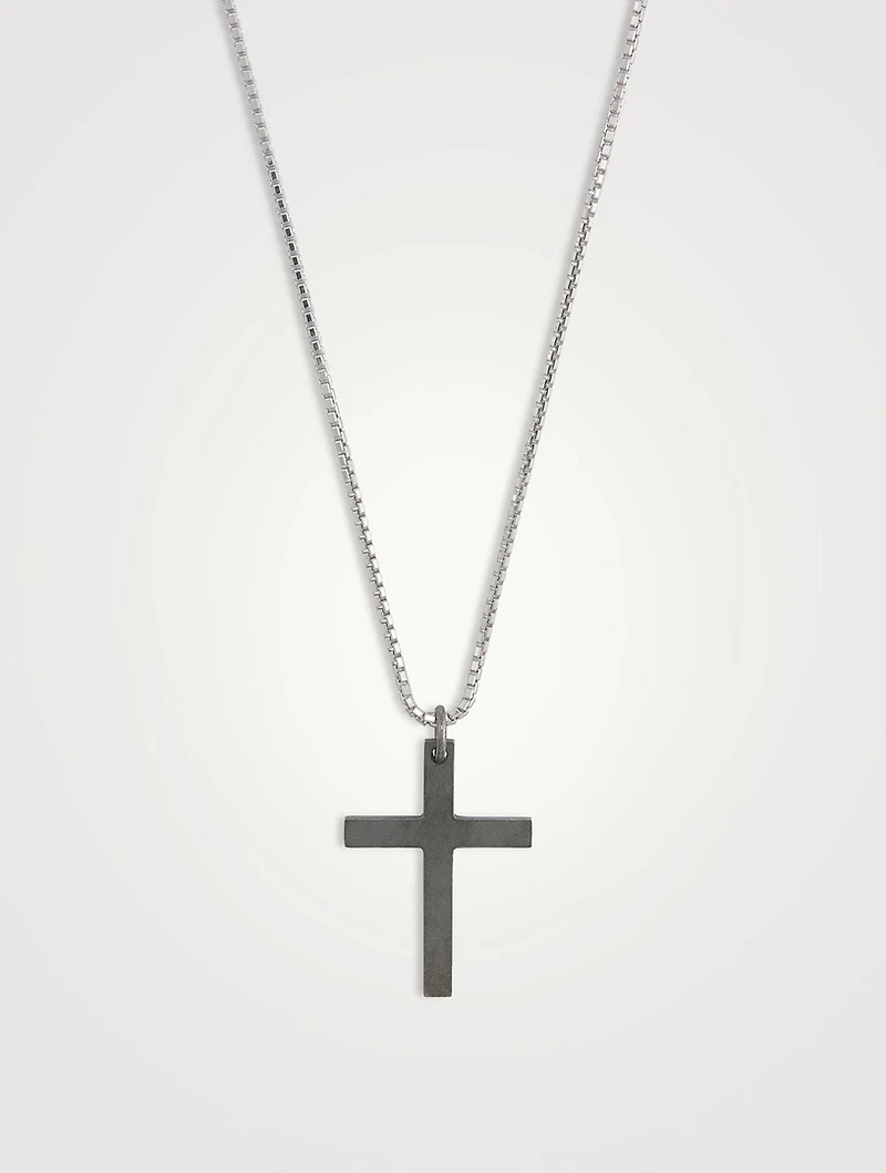 The Cross Black And White Silver Wide Pendant Necklace