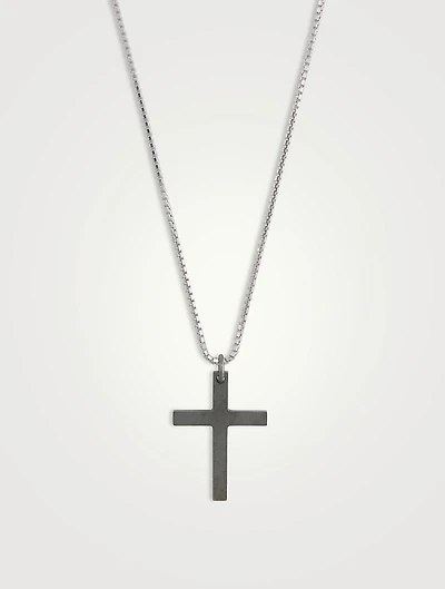 The Cross Black And White Silver Wide Pendant Necklace