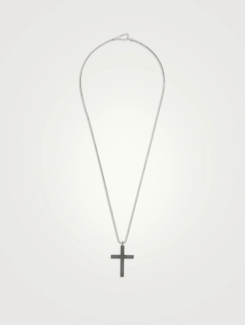 The Cross Black And White Silver Wide Pendant Necklace