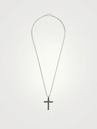 The Cross Black And White Silver Wide Pendant Necklace