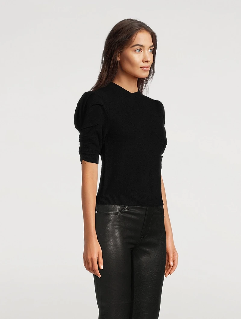 Ruched-Sleeve Recycled Cashmere Sweater