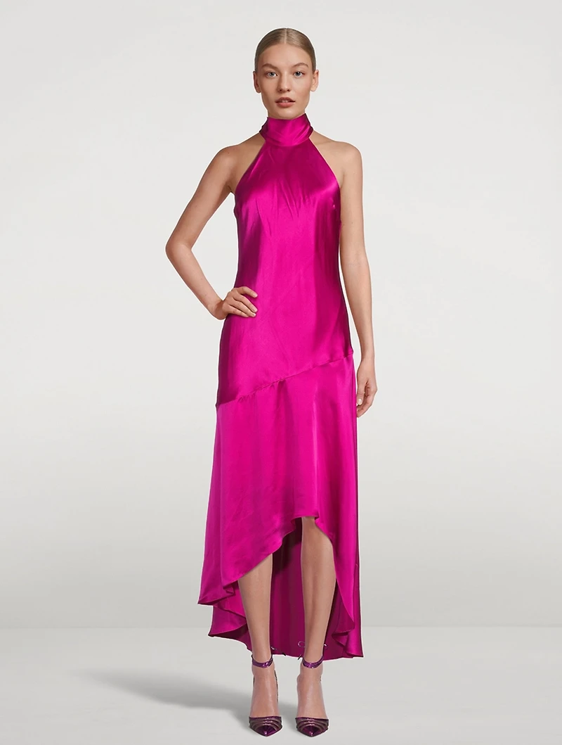 Silk Tie-Neck Halter Dress