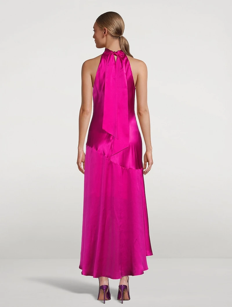 Silk Tie-Neck Halter Dress