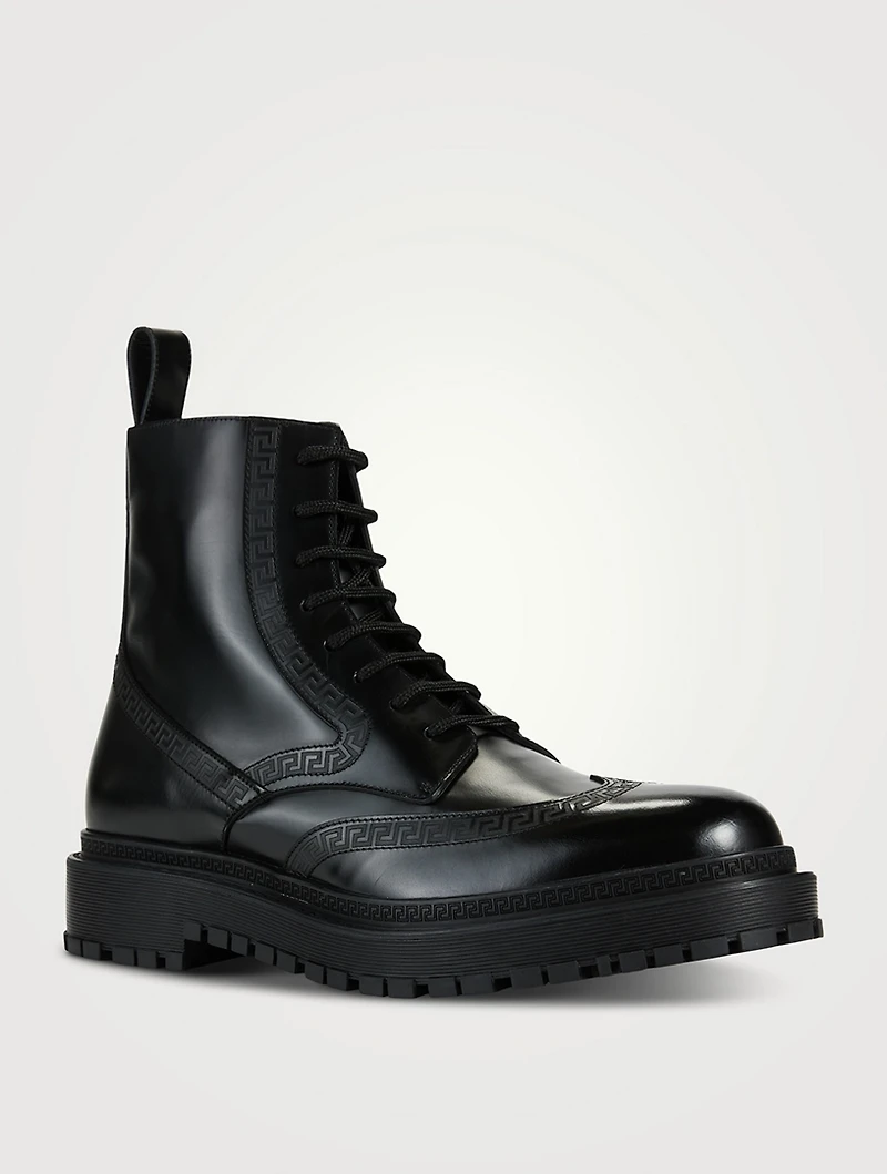 Greca Leather Ankle Boots