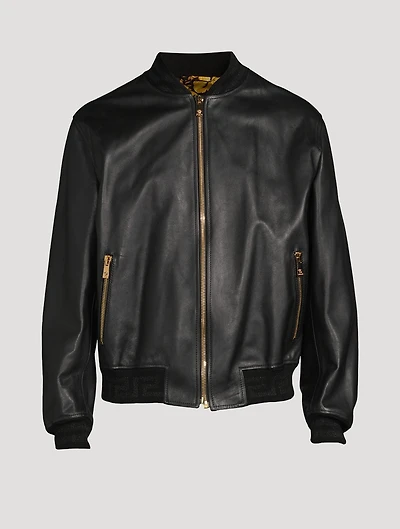 Greca Leather Bomber Jacket