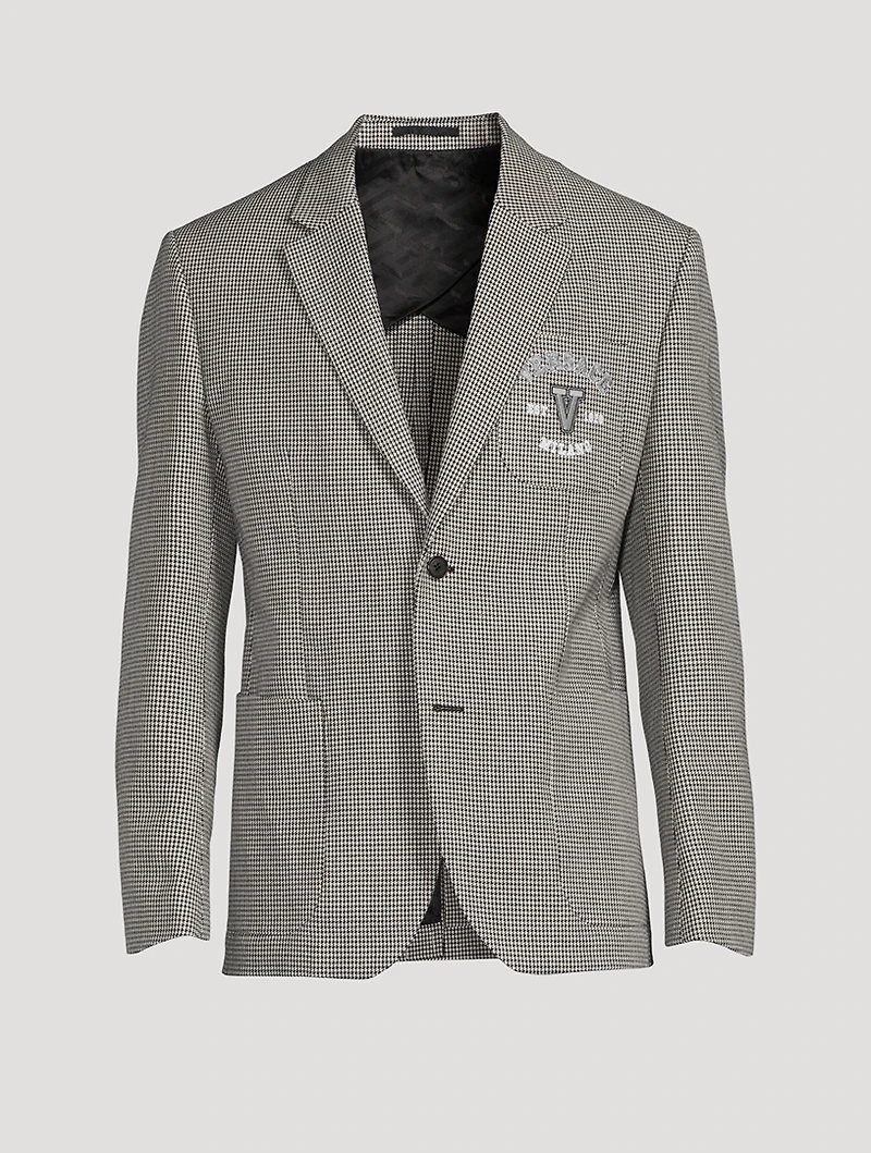 Wool Houndstooth Jacket With Varsity Logo