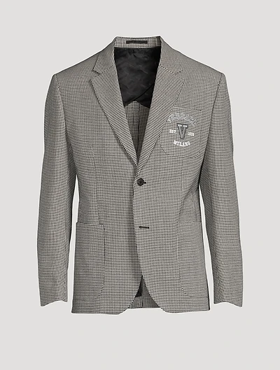 Wool Houndstooth Jacket With Varsity Logo