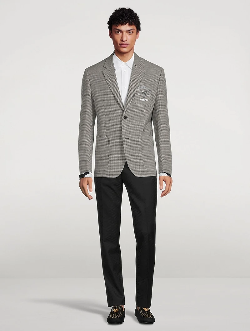 Wool Houndstooth Jacket With Varsity Logo