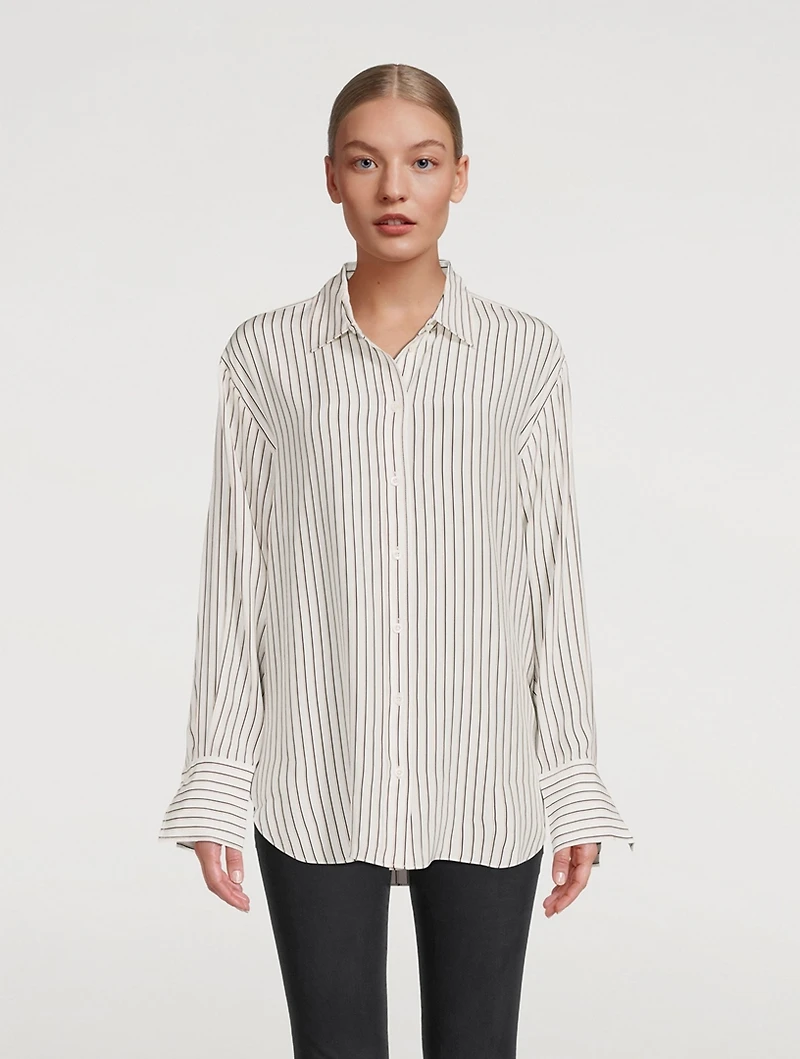 The Oversized Silk Shirt Stripe Print