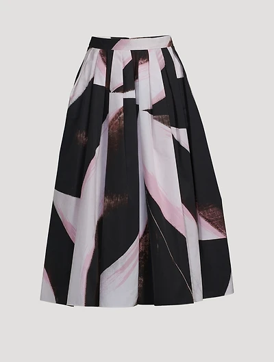 Gathered Midi Skirt Brushstroke Print