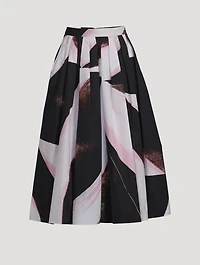 Gathered Midi Skirt Brushstroke Print