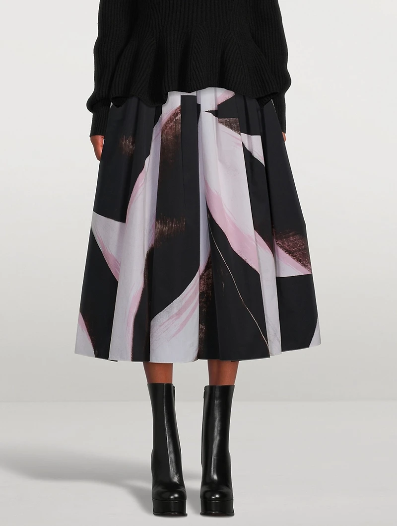 Gathered Midi Skirt Brushstroke Print