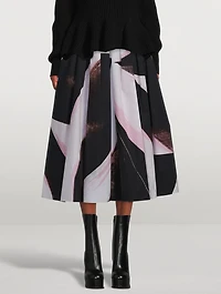 Gathered Midi Skirt Brushstroke Print