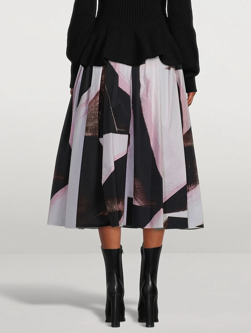 Gathered Midi Skirt Brushstroke Print